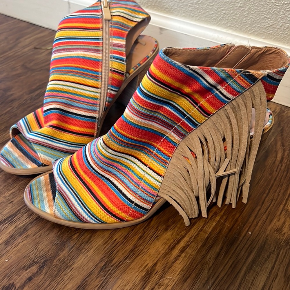 Fringe Serape Wedge Zip Up Heels